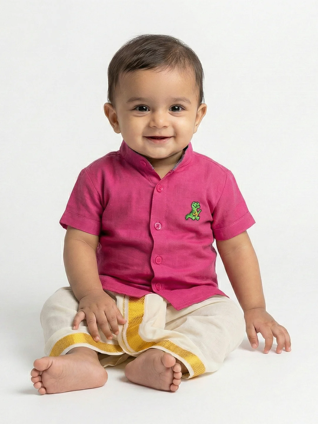 Born Baby Traditional Shirt with Dhoti and Panchakacham Set Pink - Image 2