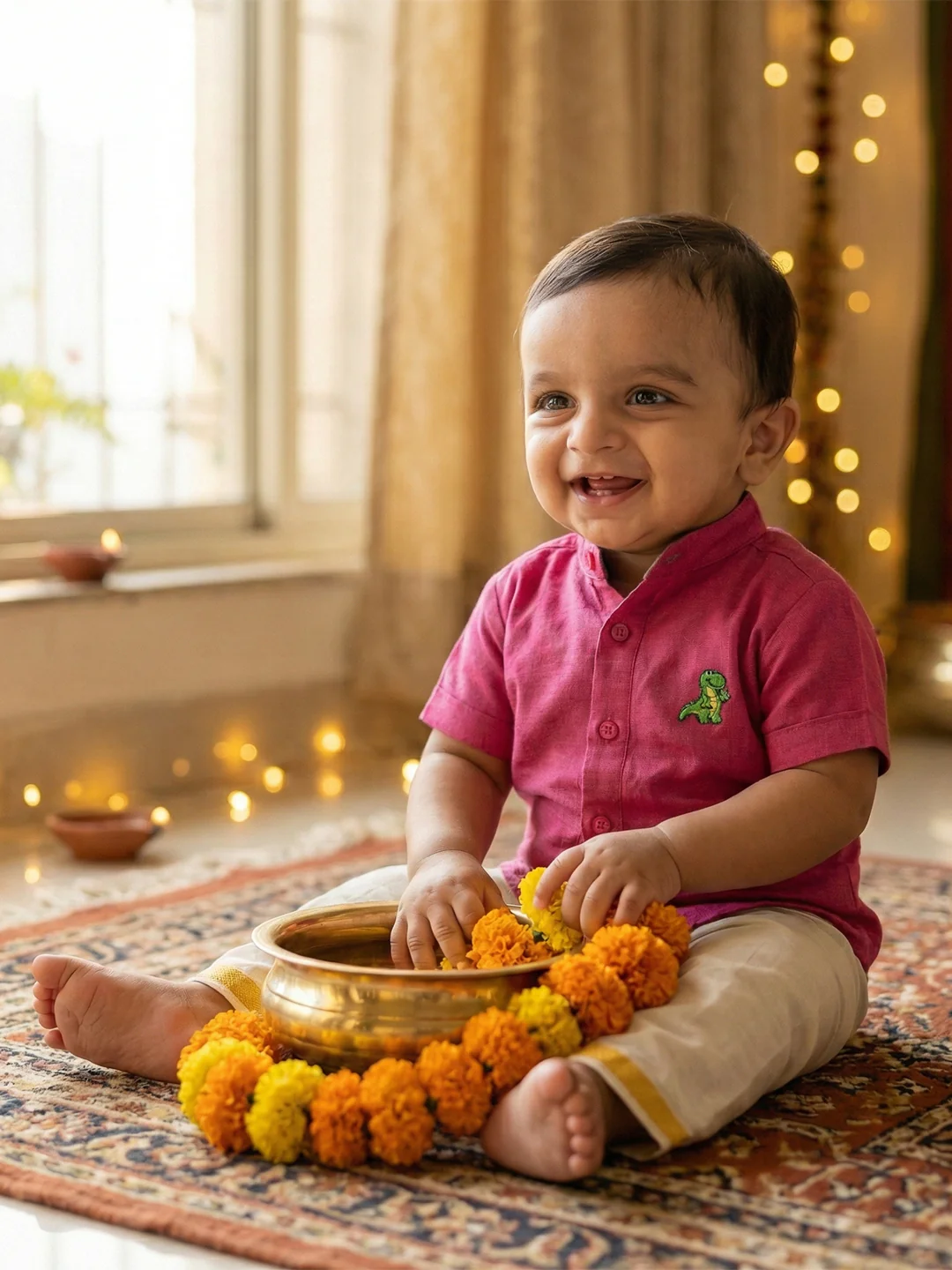 Born Baby Traditional Shirt with Dhoti and Panchakacham Set Pink - Image 3