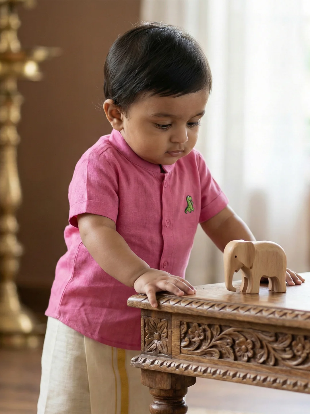 Born Baby Traditional Shirt with Dhoti and Panchakacham Set Pink - Image 4