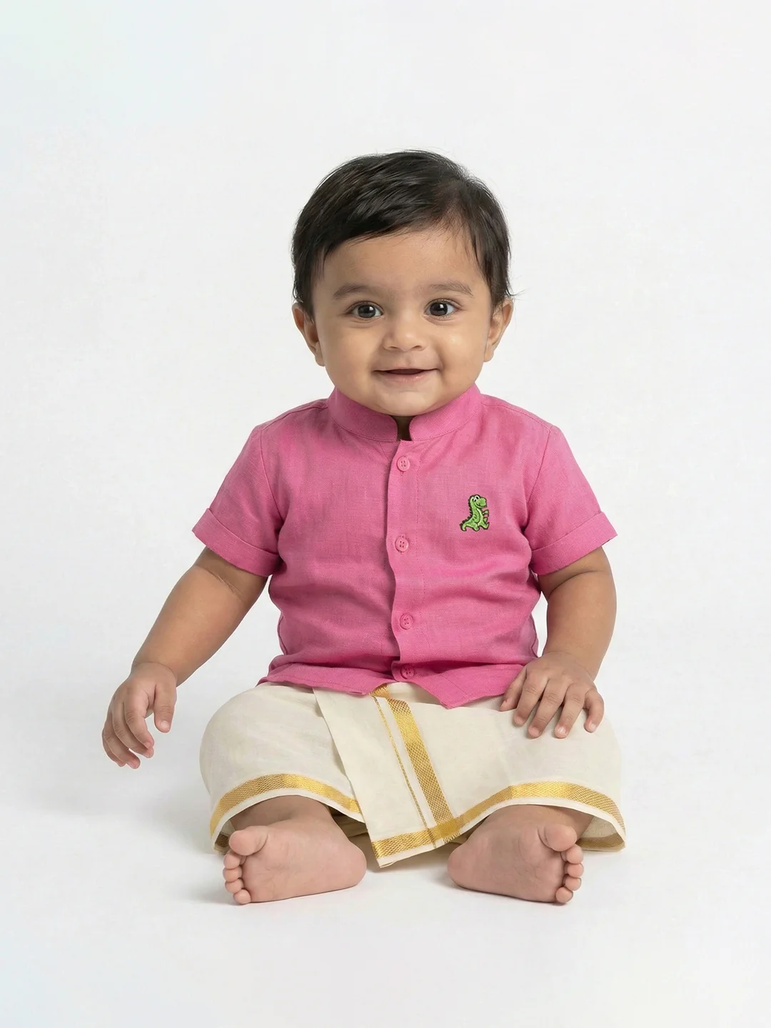 Born Baby Traditional Shirt with Dhoti and Panchakacham Set Pink - Image 6