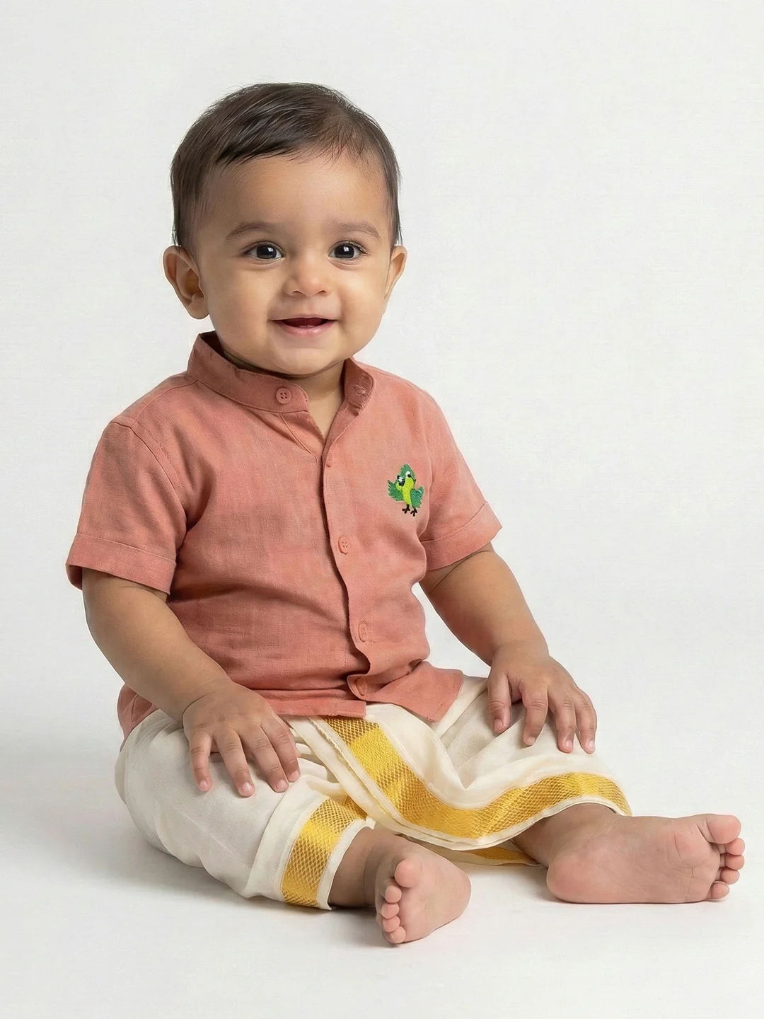 Born Baby Traditional Shirt with Dhoti and Panchakacham Set Pink - Image 3