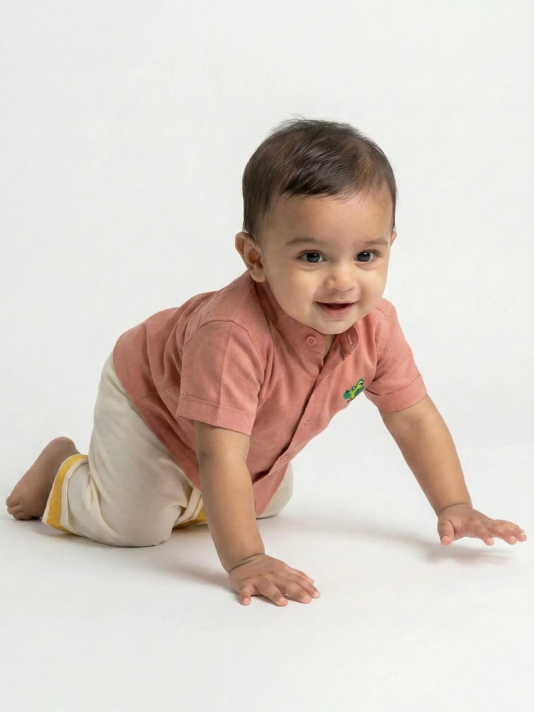 Born Baby Traditional Shirt with Dhoti and Panchakacham Set Pink - Image 5
