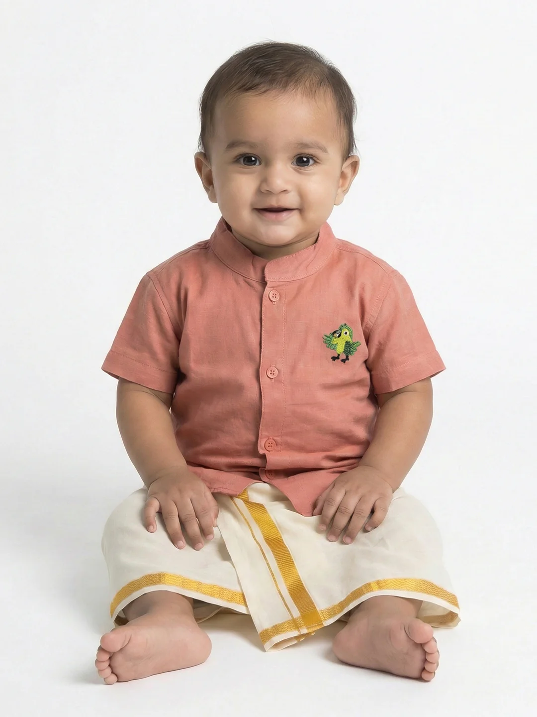 Born Baby Traditional Shirt with Dhoti and Panchakacham Set Pink - Image 6