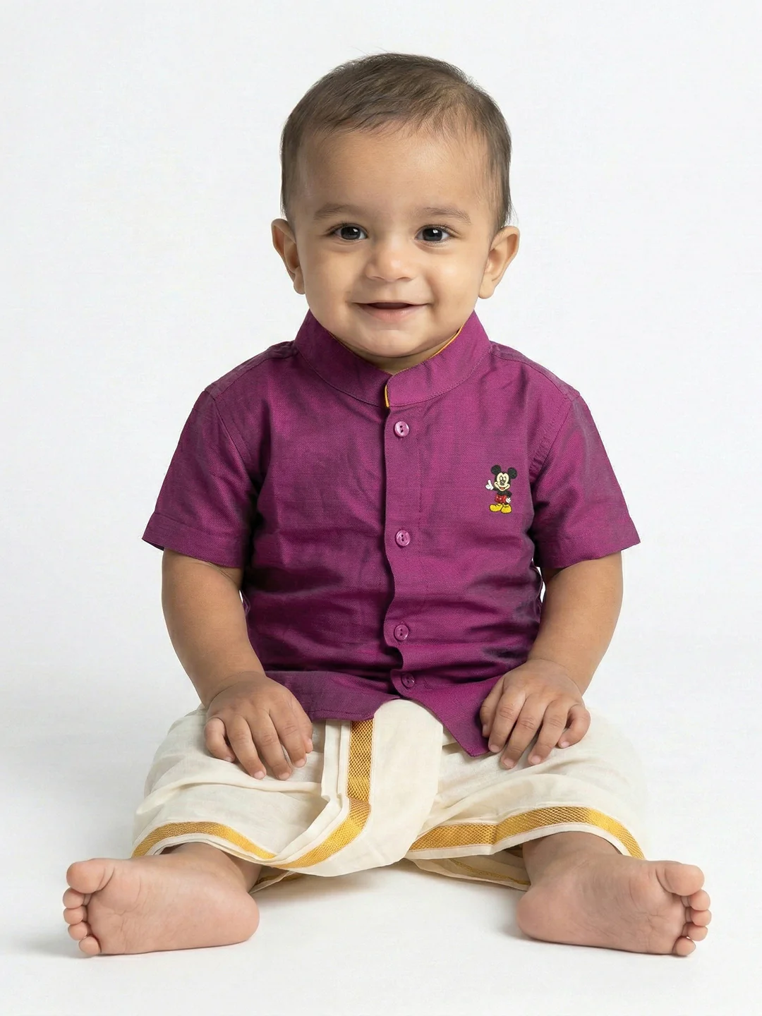 Born Baby Traditional Shirt with Dhoti and Panchakacham Set Purple - Image 2
