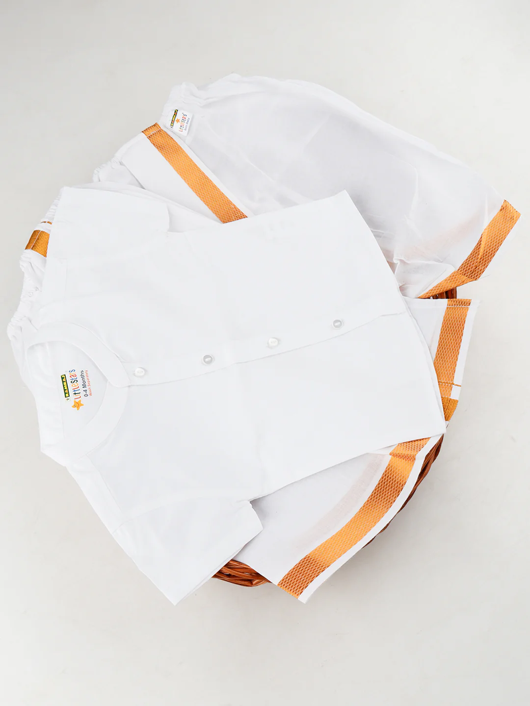 Born Baby Traditional Shirt with Dhoti and Panchakacham Set White - Image 3