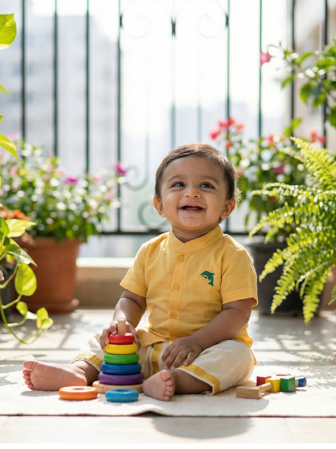 Born Baby Traditional Shirt with Dhoti and Panchakacham Set Yellow - Image 3