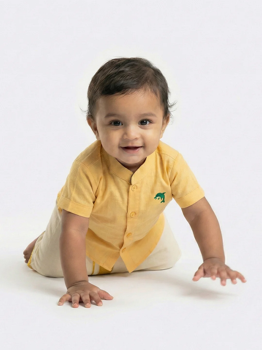Born Baby Traditional Shirt with Dhoti and Panchakacham Set Yellow - Image 5