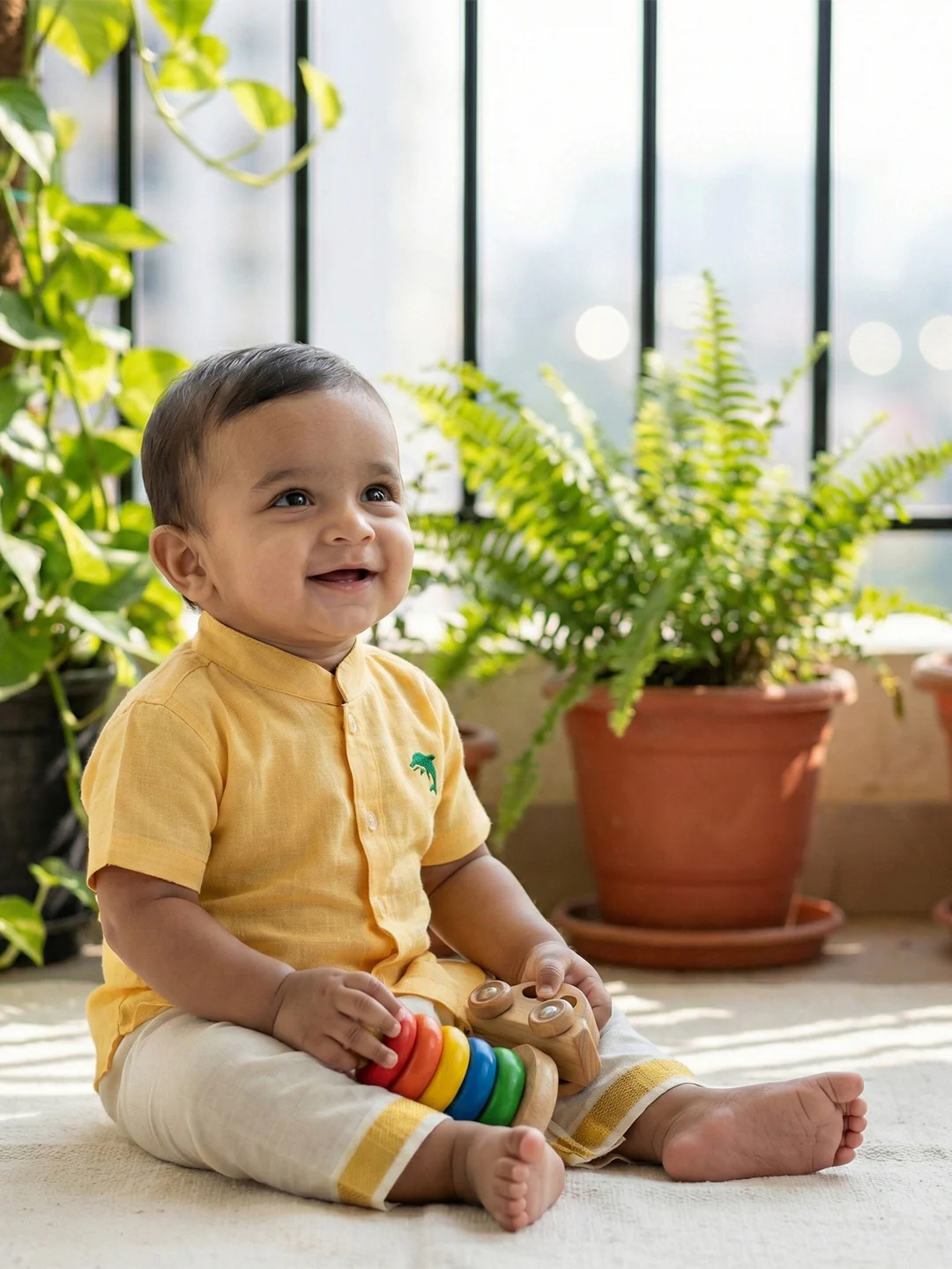 Born Baby Traditional Shirt with Dhoti and Panchakacham Set Yellow - Image 7
