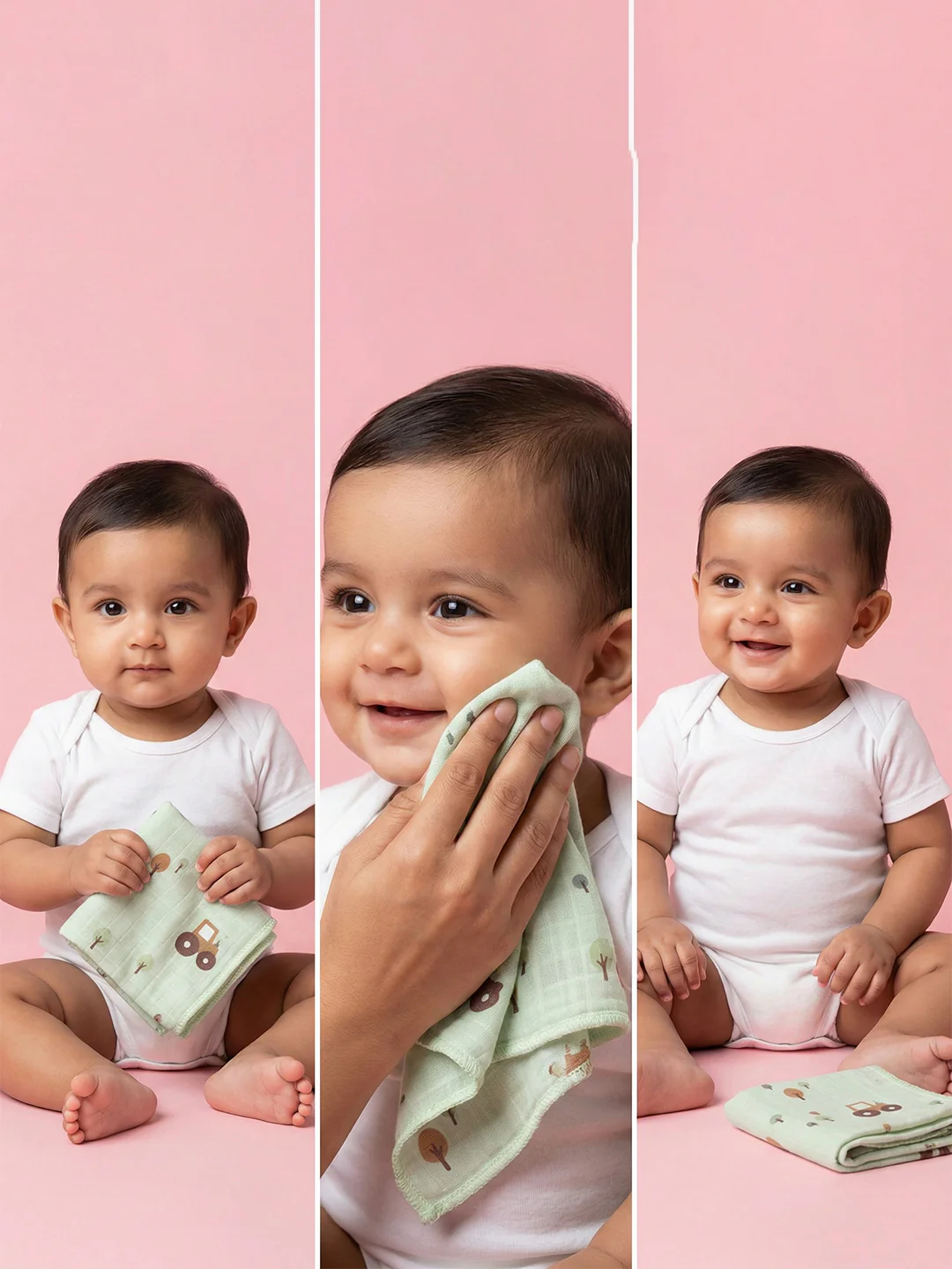 Born Baby Wash Cloth for Face & Body (Pack of 3)  Soft, Absorbent Cotton | 0.35m x 0.35m - Image 3