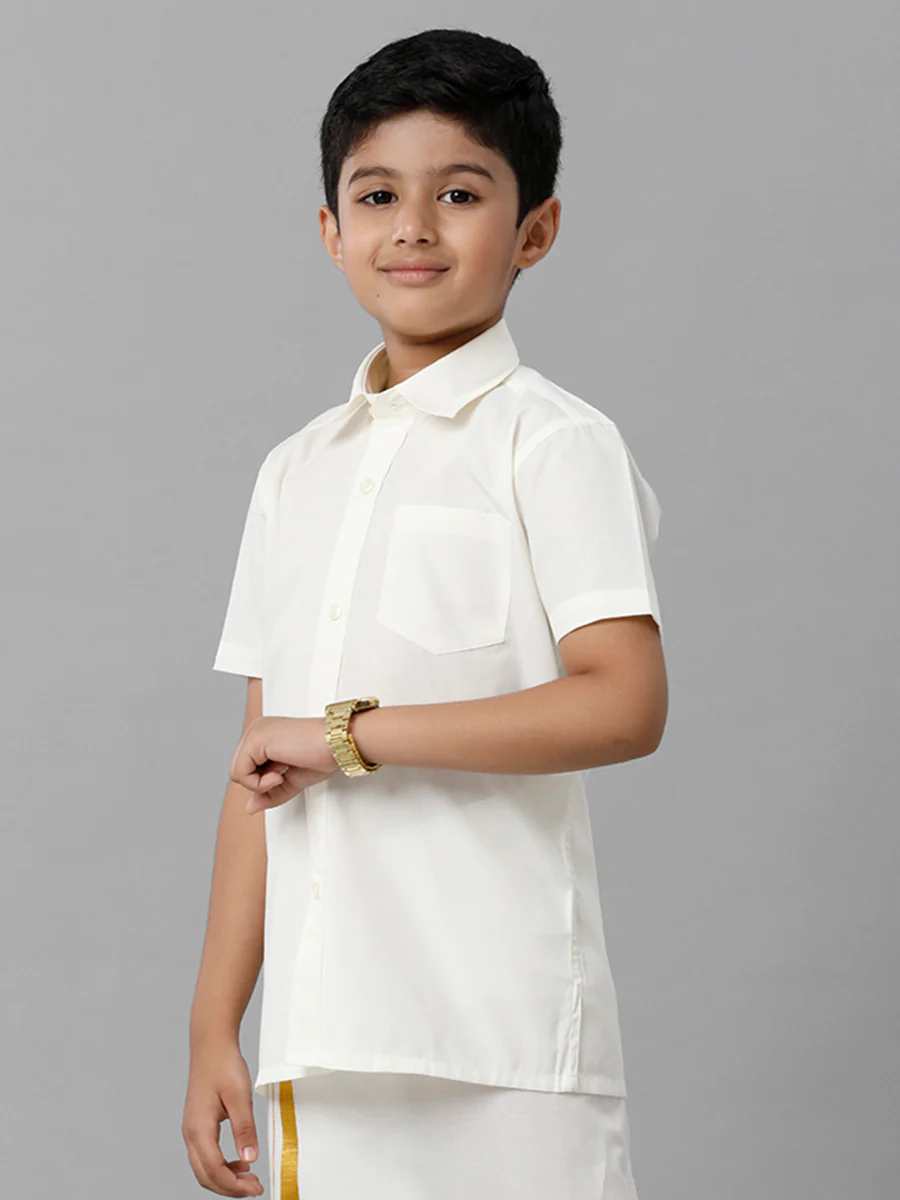 Boy Cream Half Sleeves Shirt - Image 5