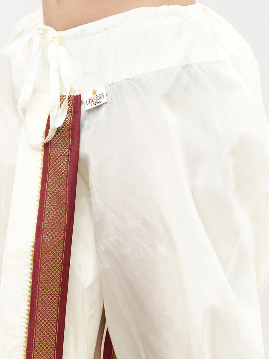 Boys Art Silk Cream Kurta Panchakacham Set - Image 6