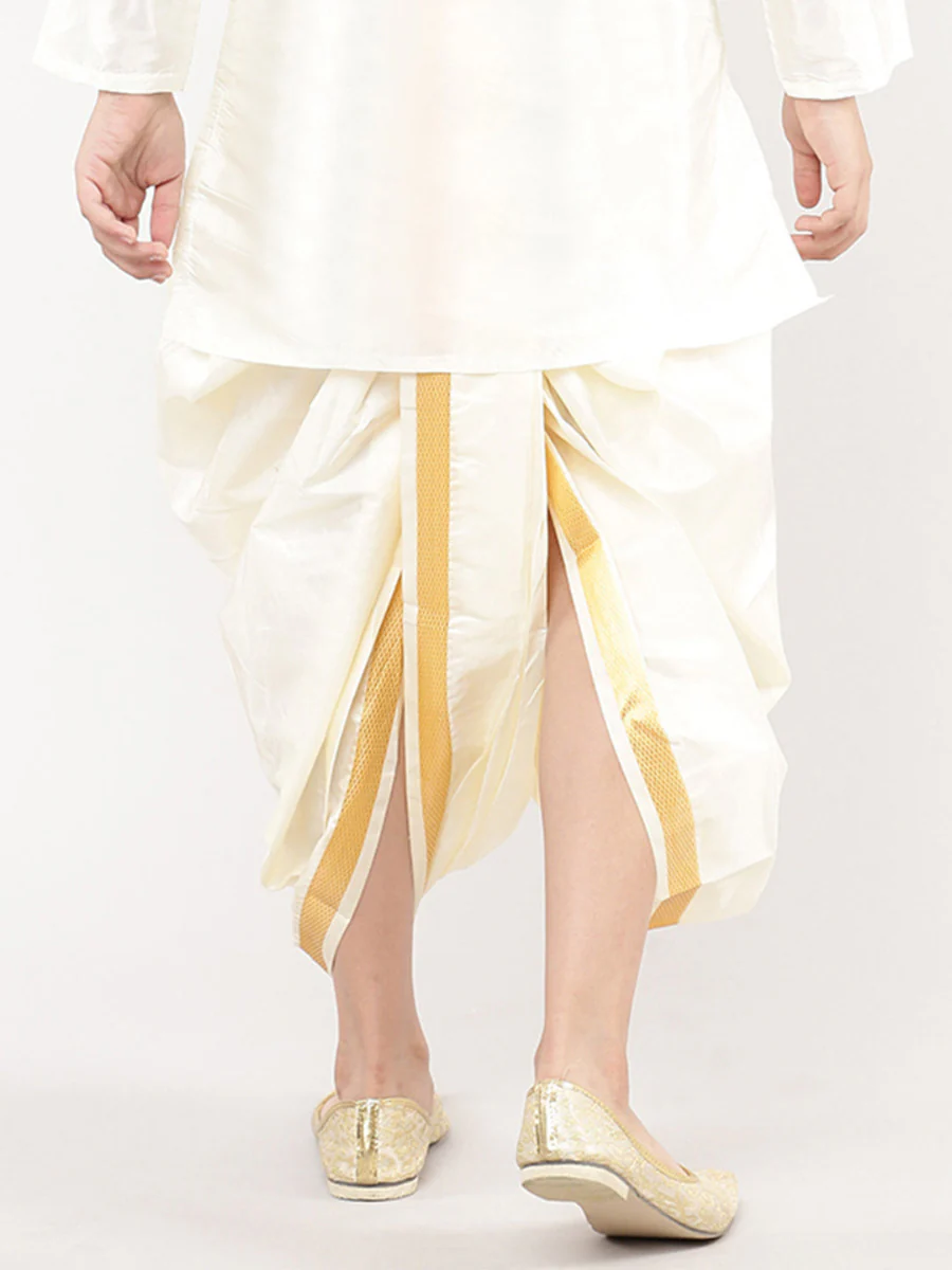 Boys Art Silk Cream Panchakacham - Image 3