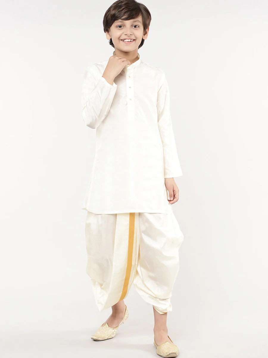 Boys Art Silk Cream Panchakacham - Image 4
