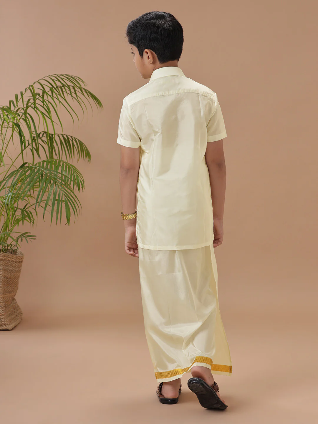 Boys Art silk Shirt & Dhoti Set Butterscotch - Image 6