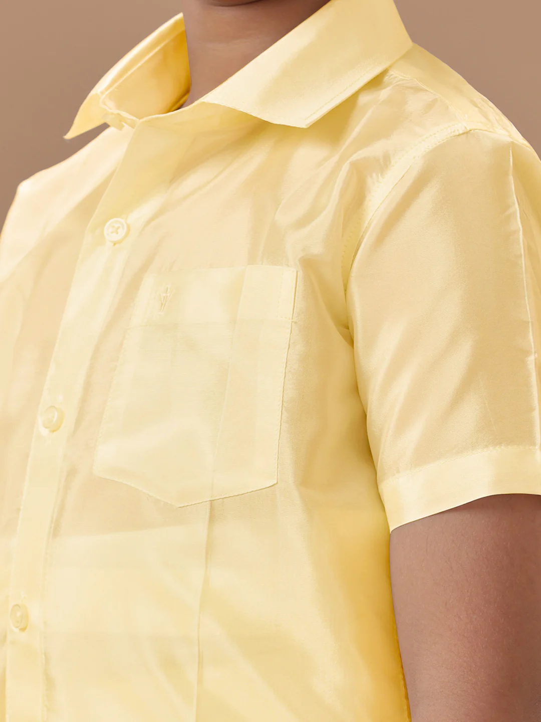Boys Art silk Shirt & Dhoti Set Champagne Sandal - Image 3