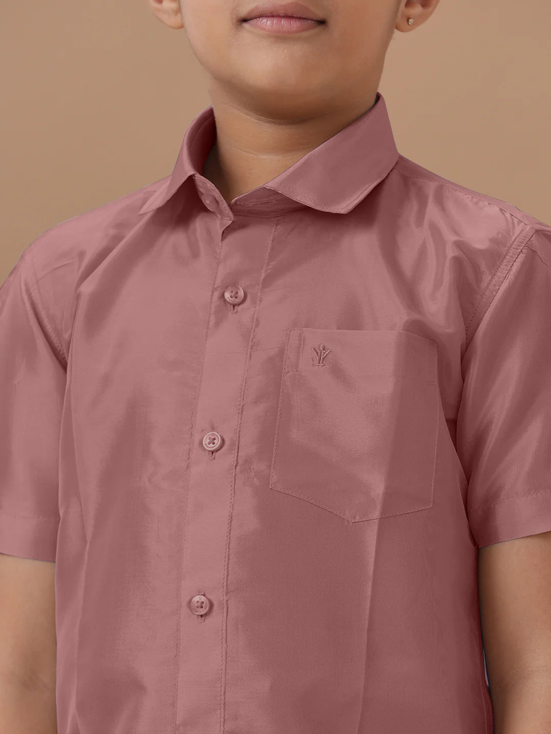 Boys Art silk Shirt & Dhoti Set Copper Tone - Image 3