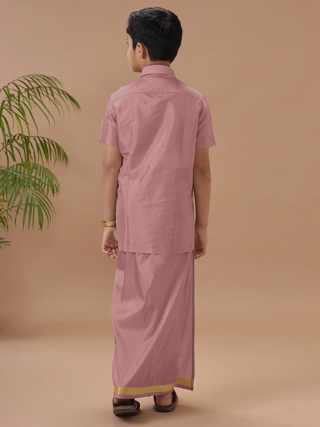 Boys Art silk Shirt & Dhoti Set Copper Tone - Image 5