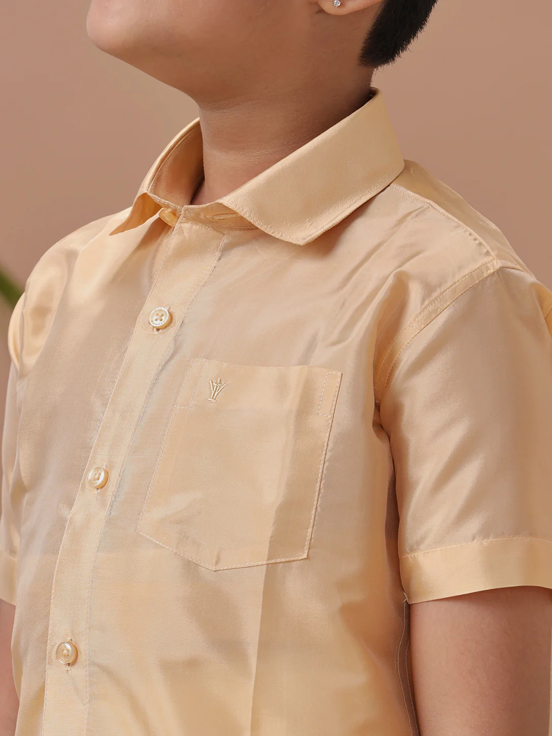 Boys Art silk Shirt & Dhoti Set Fresh Peach - Image 3