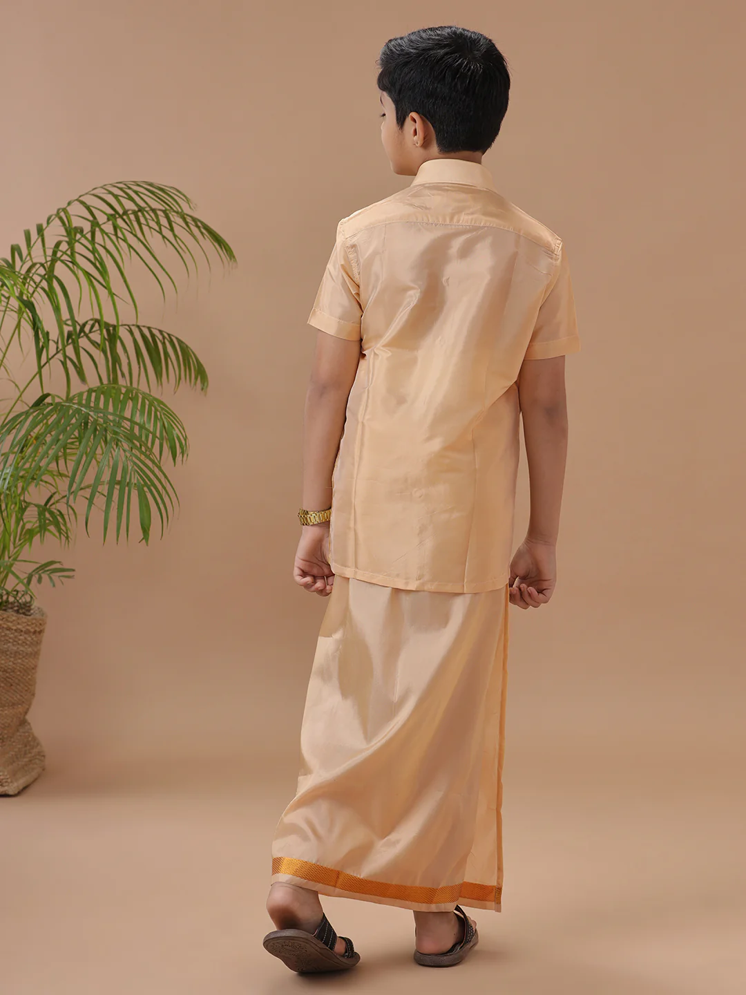 Boys Art silk Shirt & Dhoti Set Fresh Peach - Image 4