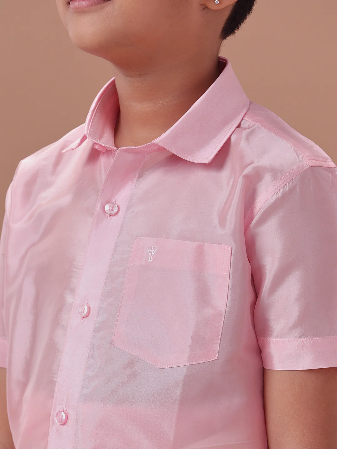 Boys Art silk Shirt & Dhoti Set Petal Pink - Image 3