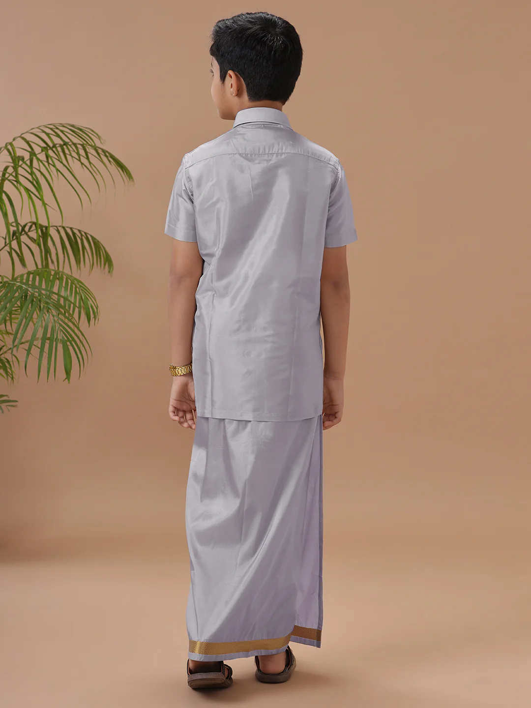 Boys Art silk Shirt & Dhoti Set Violet - Image 4