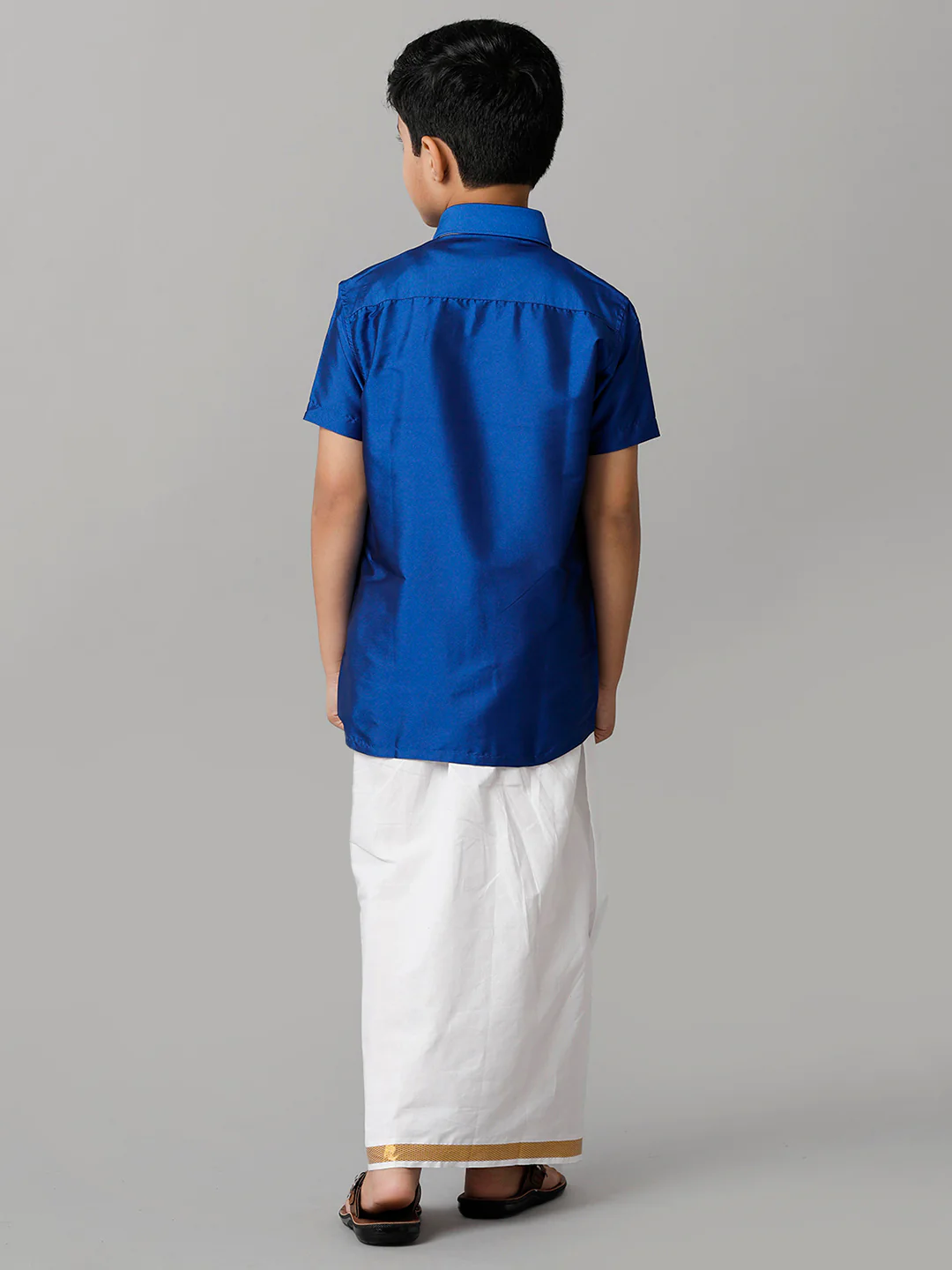 Boys Blue Half Sleeves Shirt with White Dhoti Combo K5 - Image 4