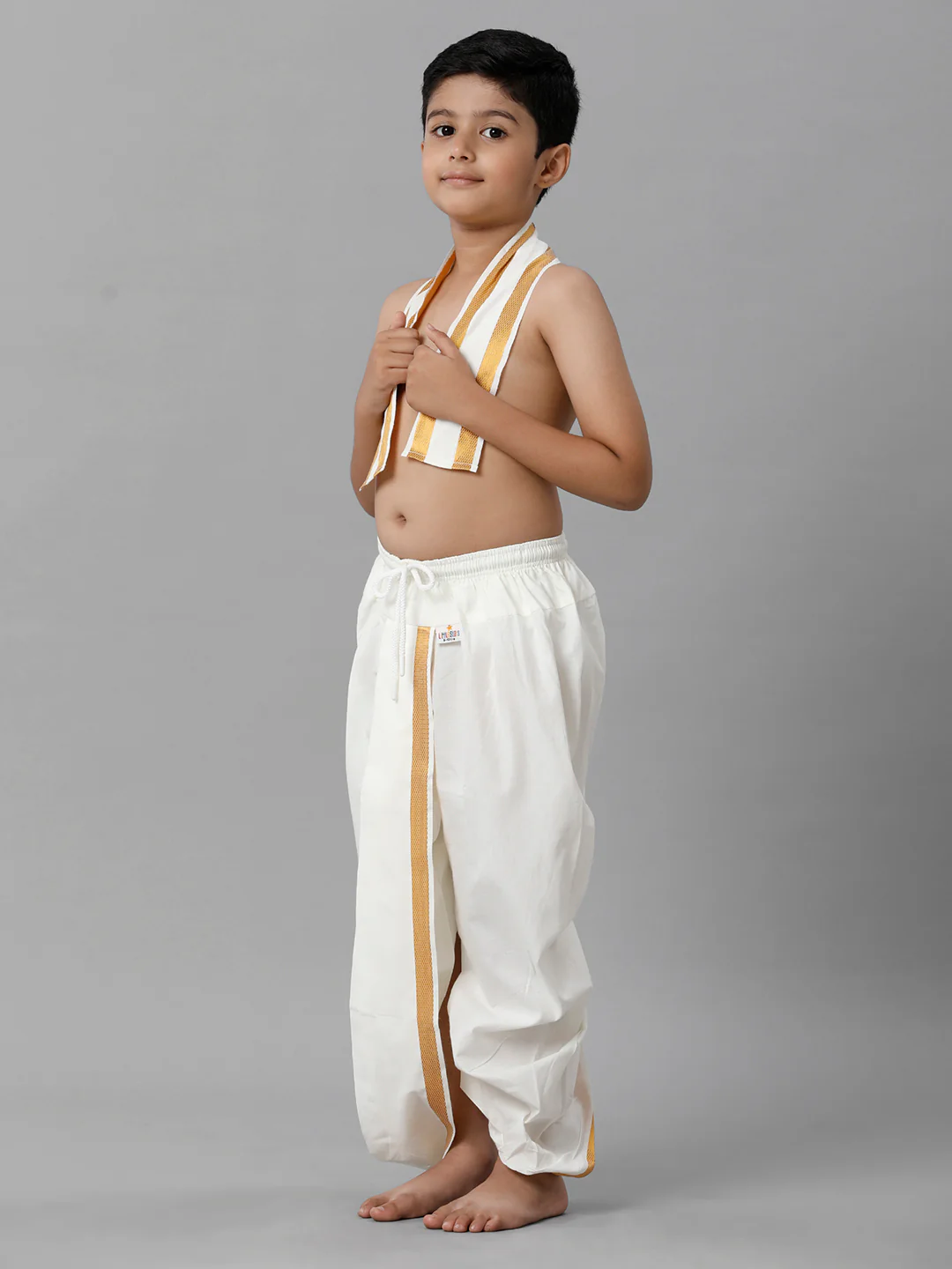 Boys Cotton Cream Elastic Panchakacham Towel Combo - Image 3