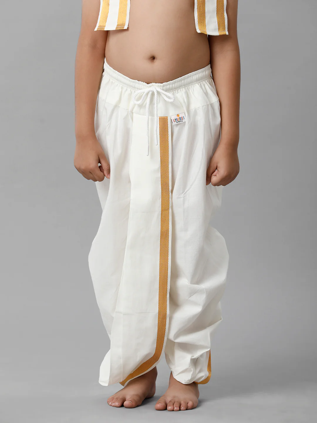 Boys Cotton Cream Elastic Panchakacham Towel Combo - Image 5
