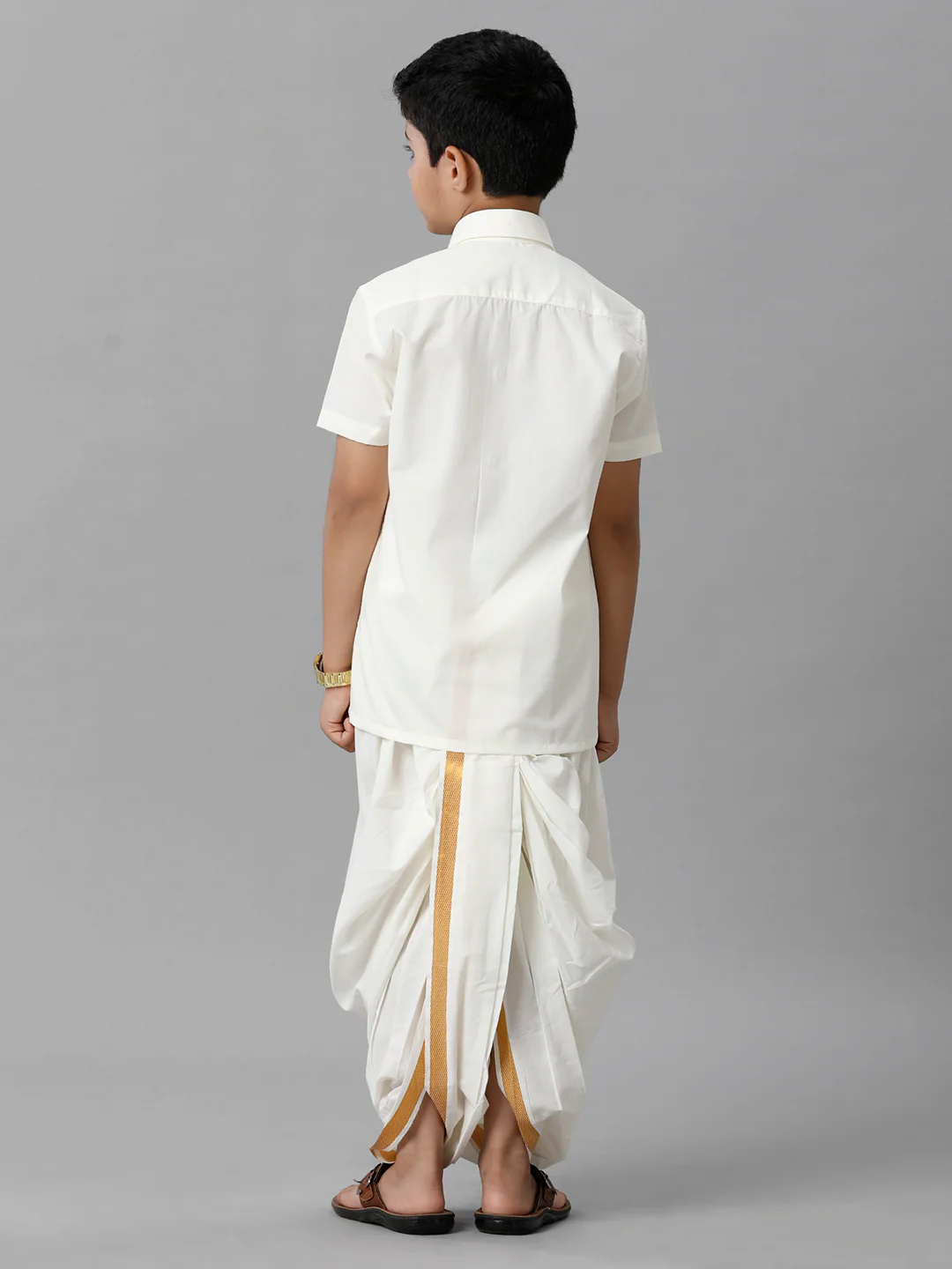 Boys Cotton Cream Half Sleeves Shirt Panchakacham Combo - Image 4