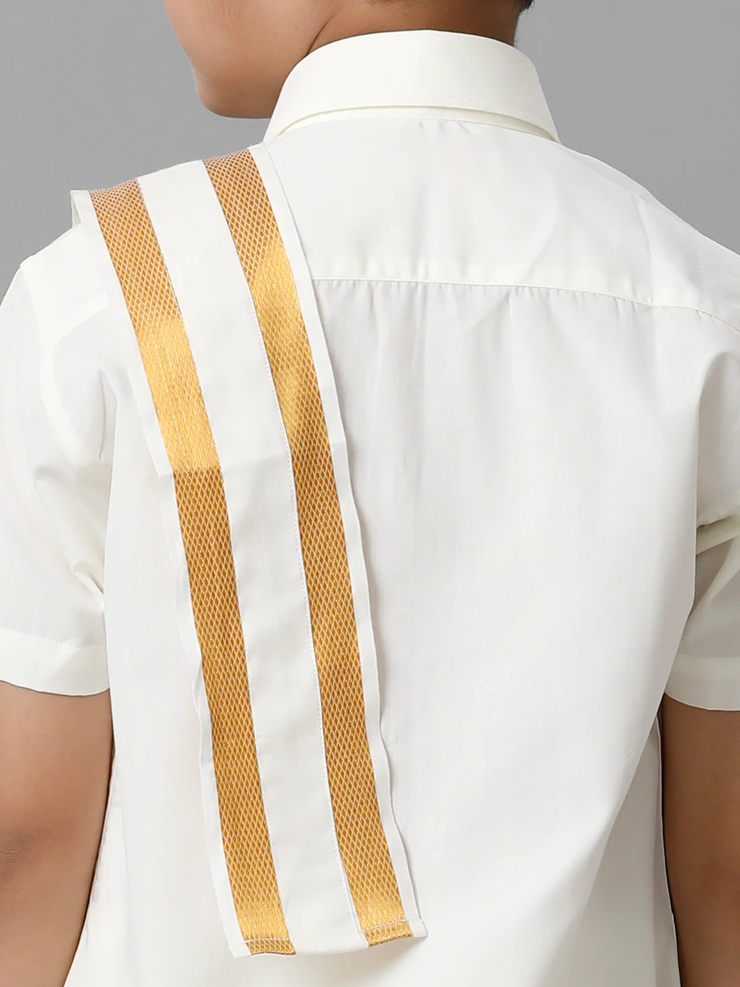 Boys Cotton Cream Half Sleeves Shirt Panchakacham Towel Combo - Image 5