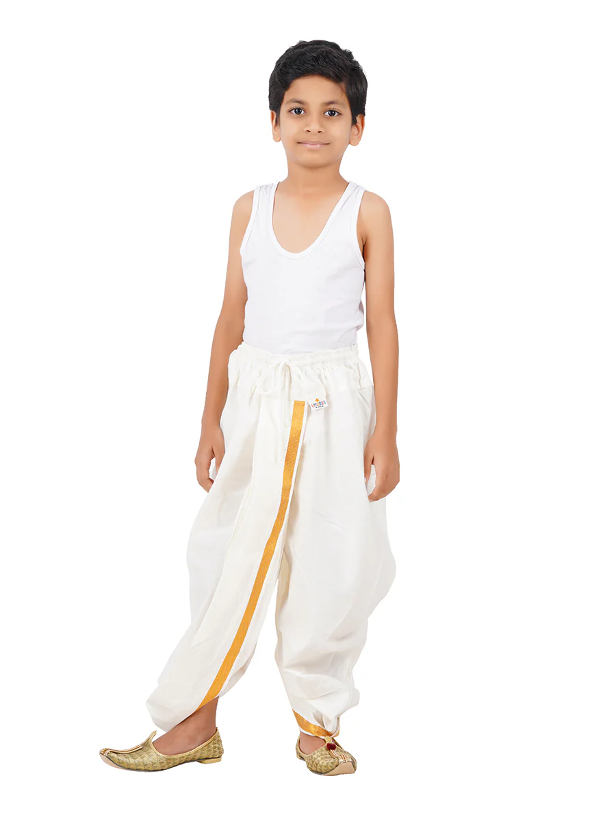 Boys Cotton Cream Panchakacham - Image 3