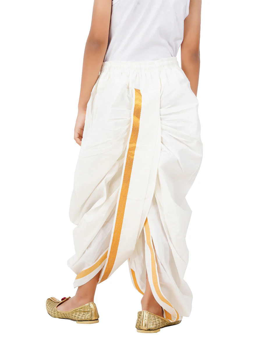 Boys Cotton Cream Panchakacham - Image 4
