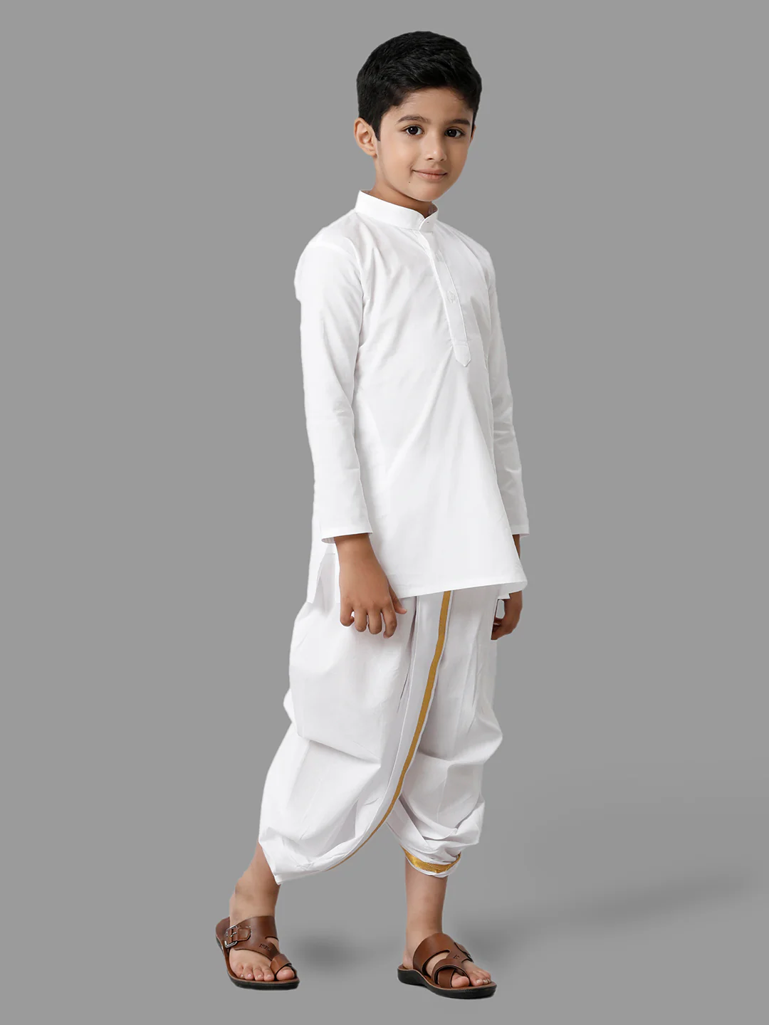 Boys Cotton Full Sleeves White Kurta - Image 2