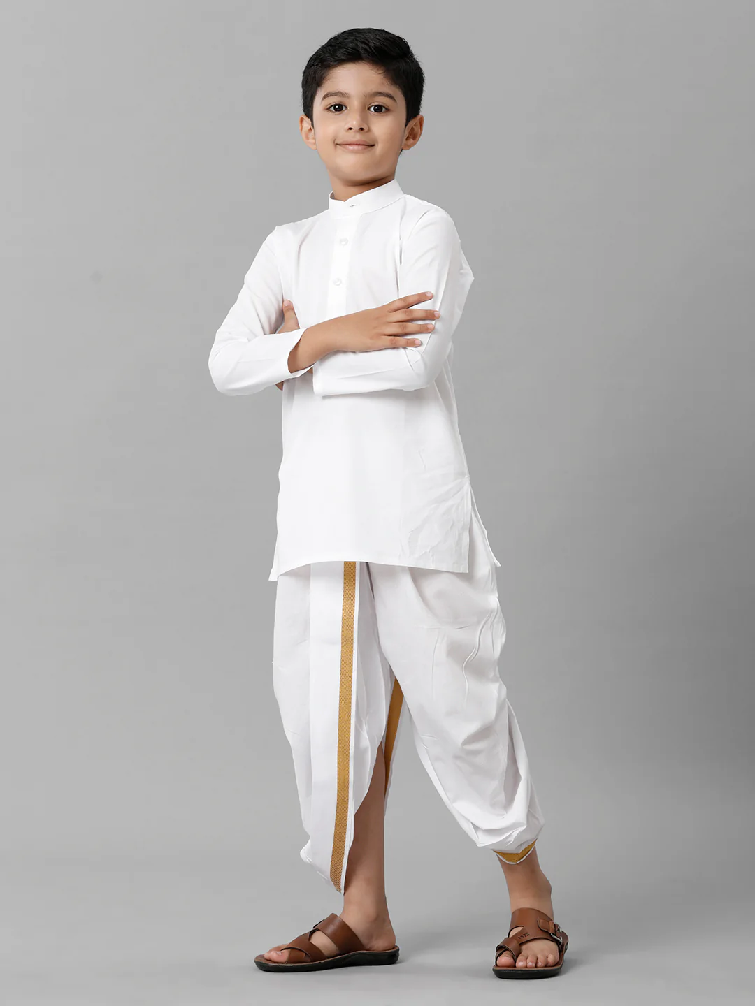 Boys Cotton Full Sleeves White Kurta - Image 5