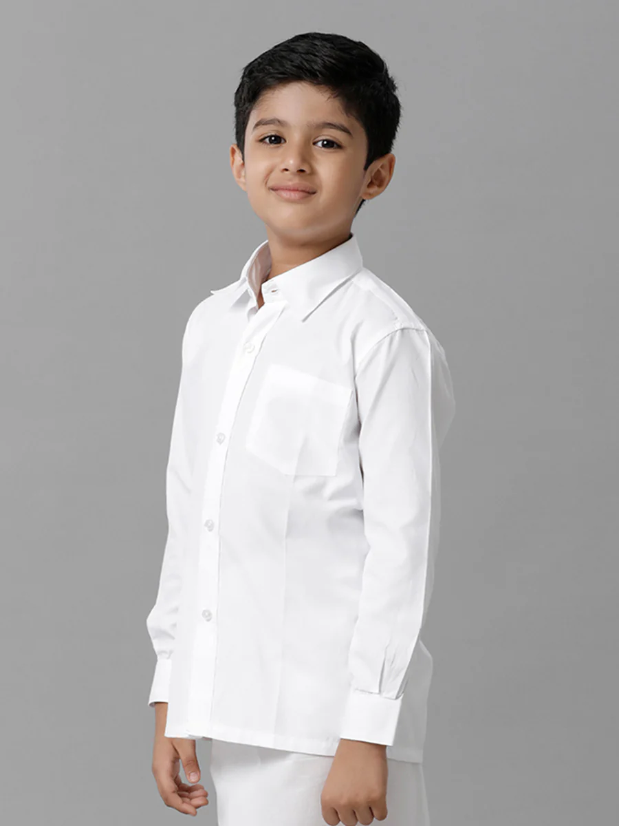 Boys Cotton Full Sleeves White Shirt - Image 2