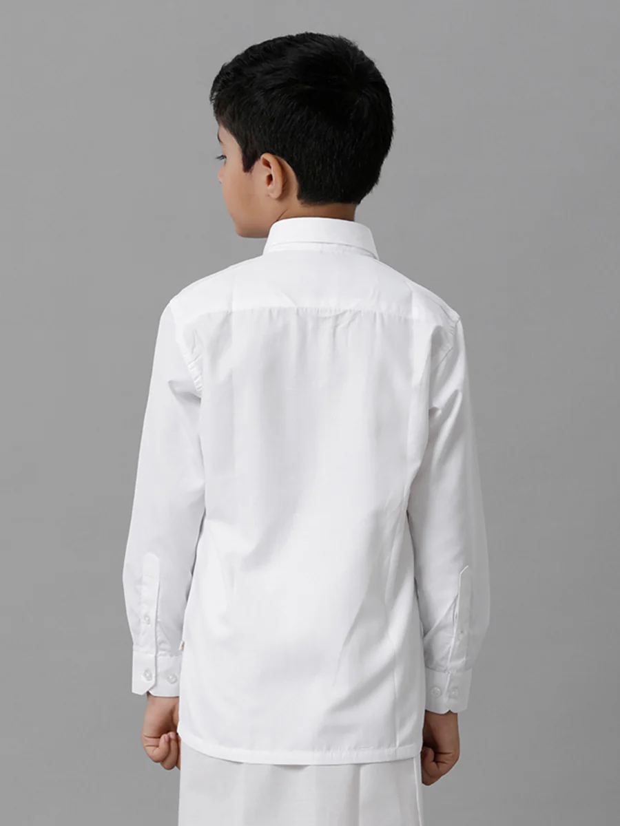Boys Cotton Full Sleeves White Shirt - Image 3