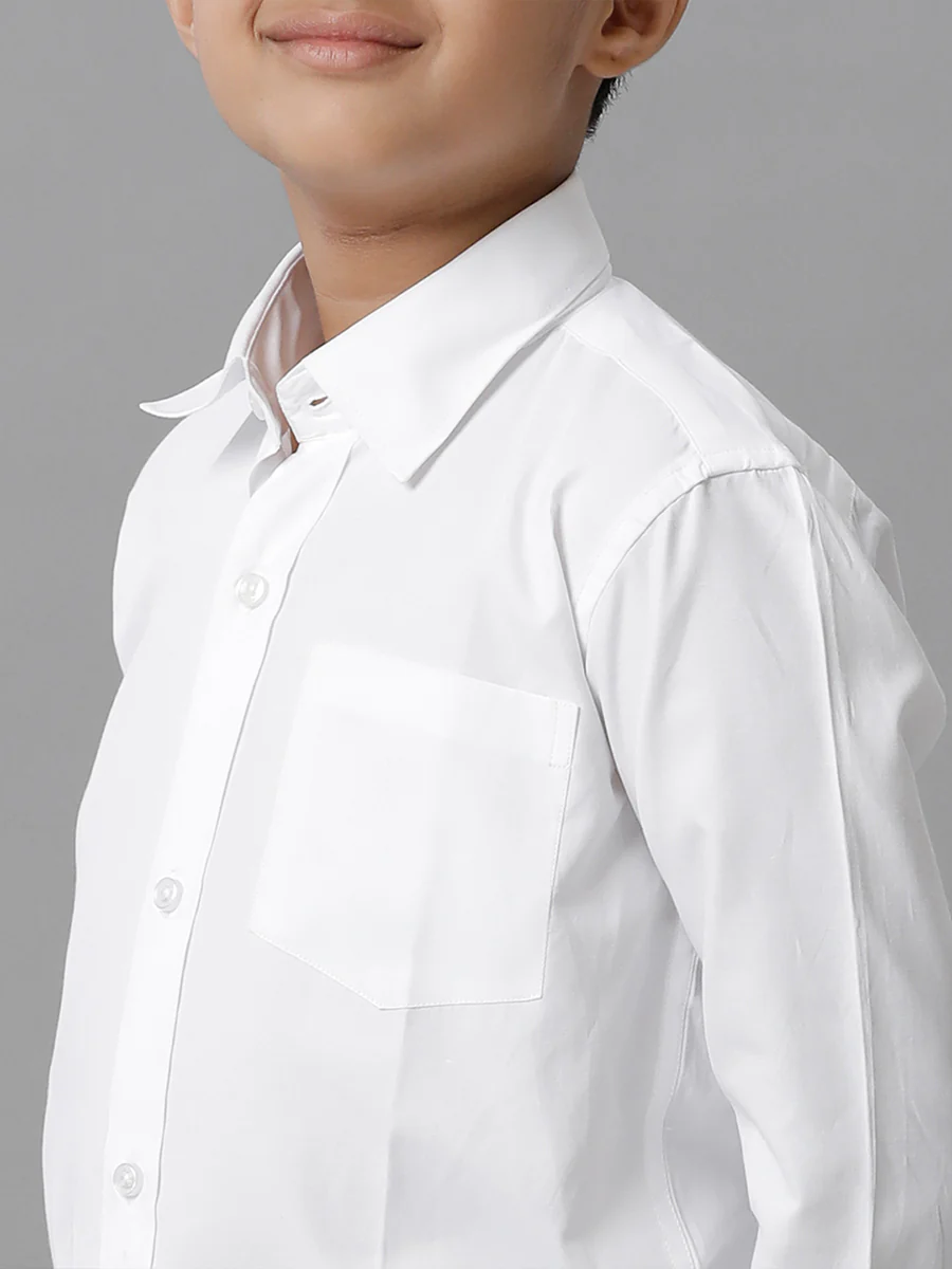 Boys Cotton Full Sleeves White Shirt - Image 4