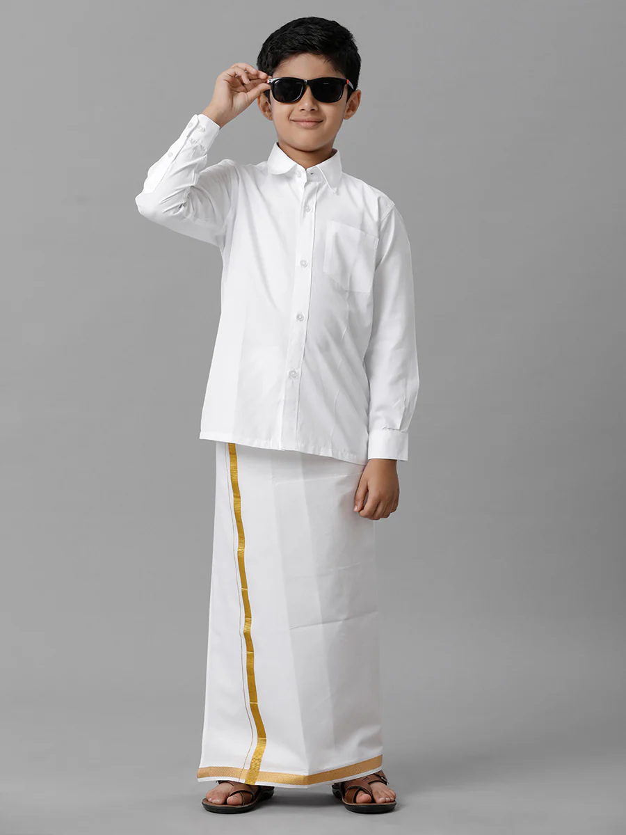 Boys Cotton Full Sleeves White Shirt - Image 5
