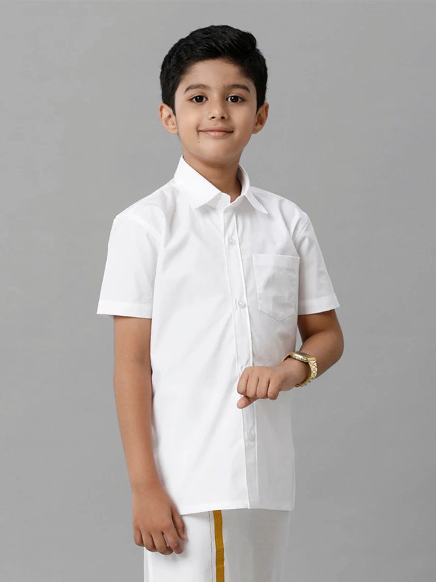 Boys Cotton Half Sleeves White Shirt - Image 3