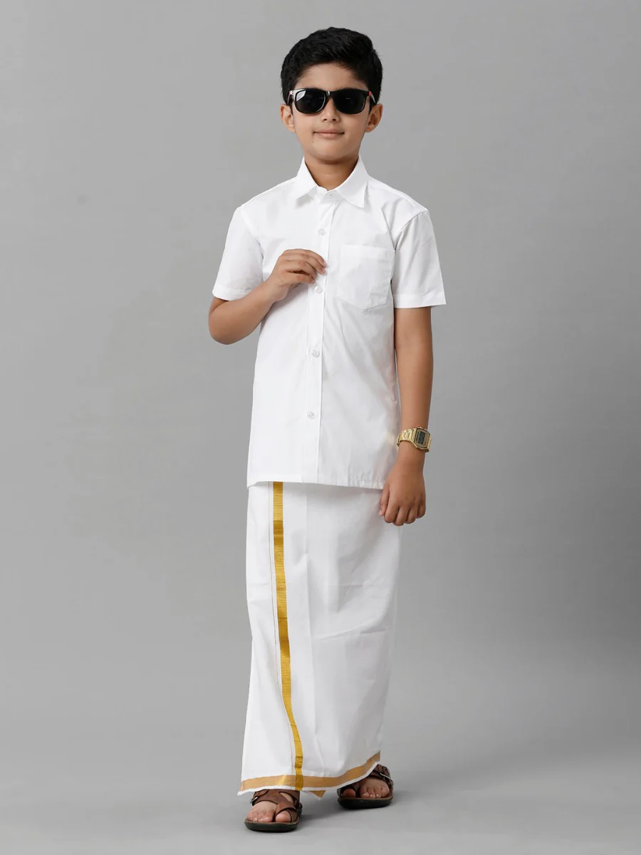 Boys Cotton Half Sleeves White Shirt - Image 5