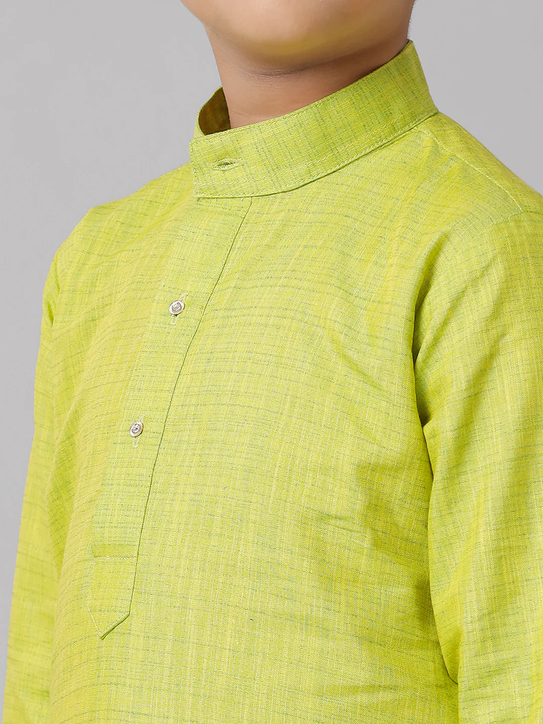 Boys Cotton Parrot Green Kurta with Cream Elastic Panchakacham Combo FS2 - Image 4