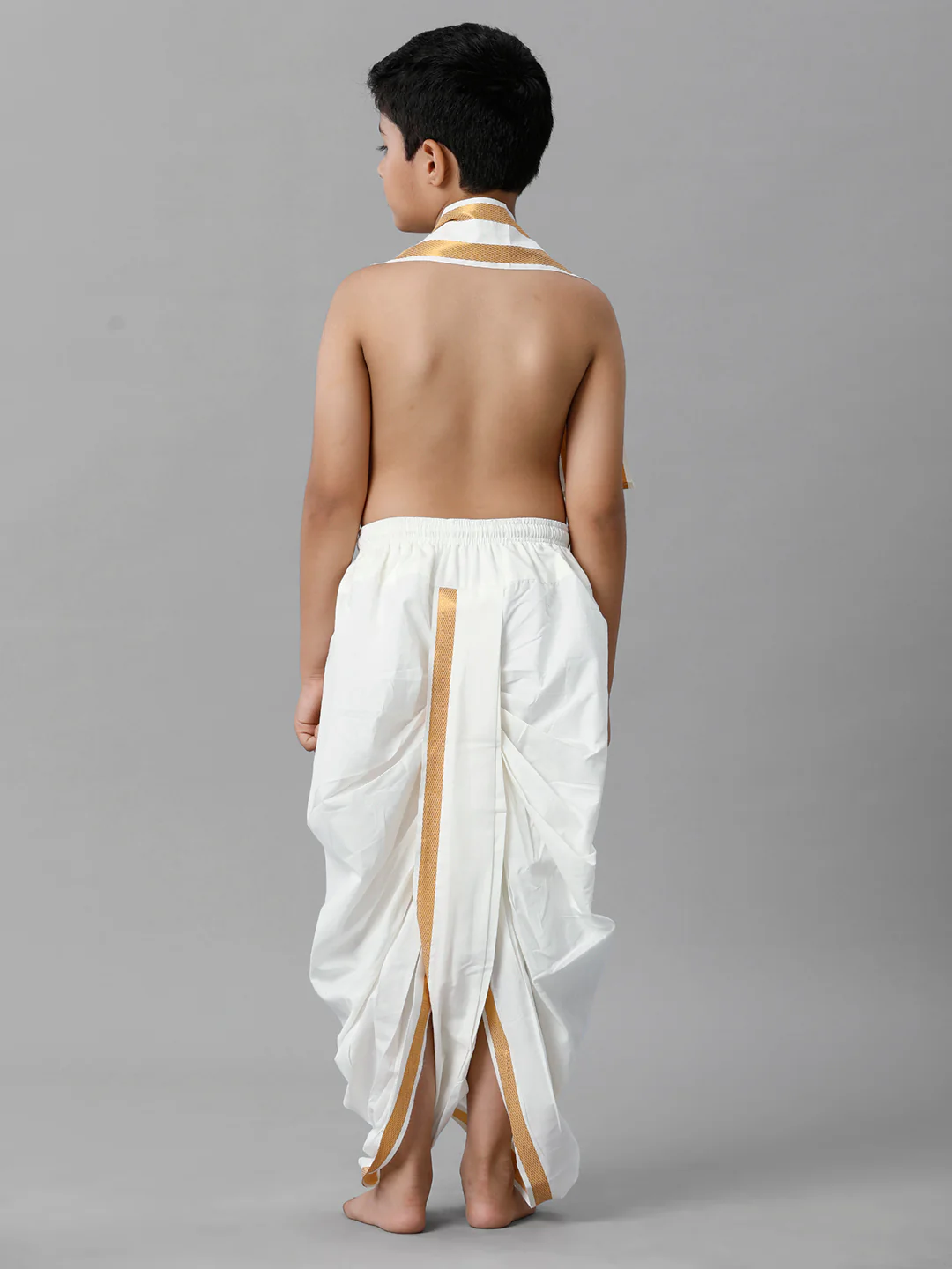 Boys Cotton White Elastic Panchakacham Towel Combo - Image 3