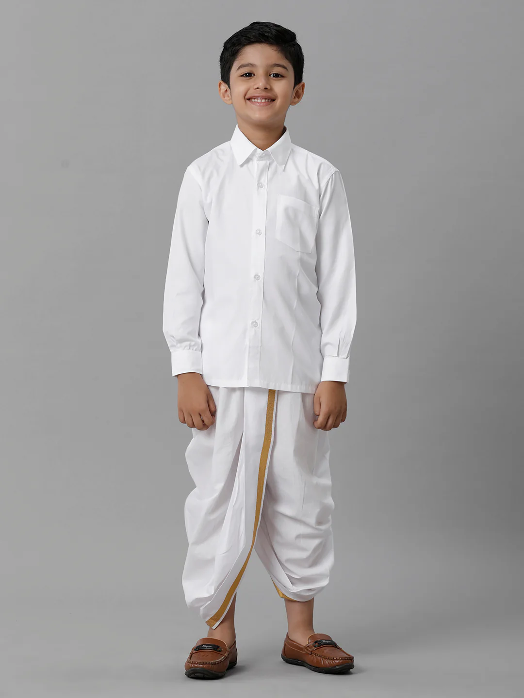 Boys Cotton White Full Sleeves Shirt Panchakacham Combo