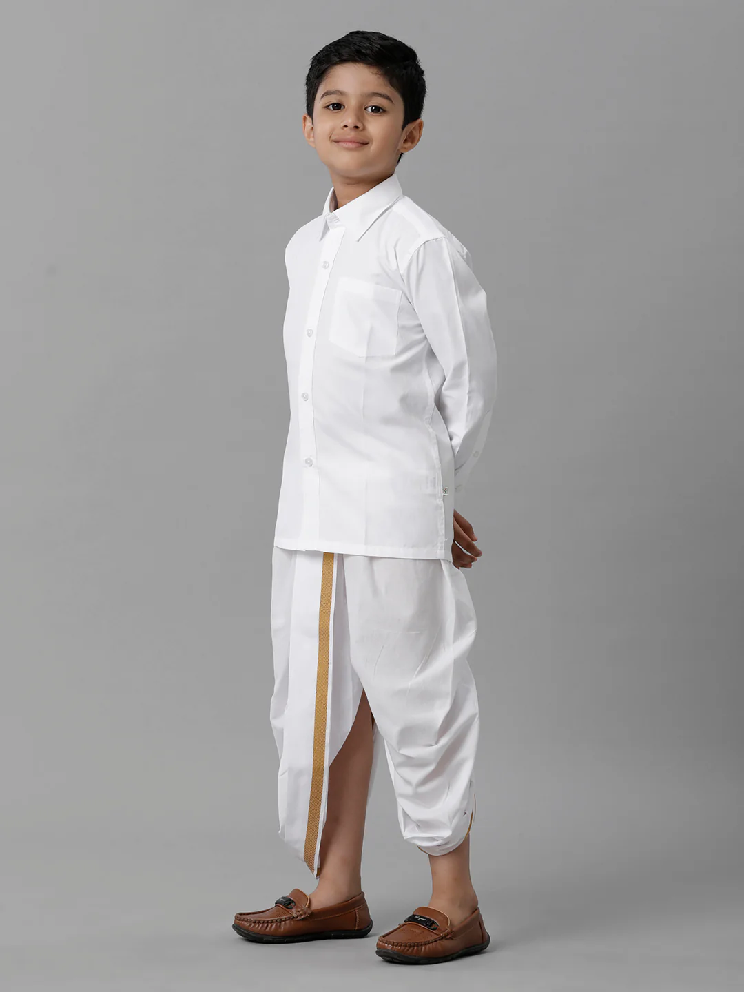 Boys Cotton White Full Sleeves Shirt Panchakacham Combo - Image 3