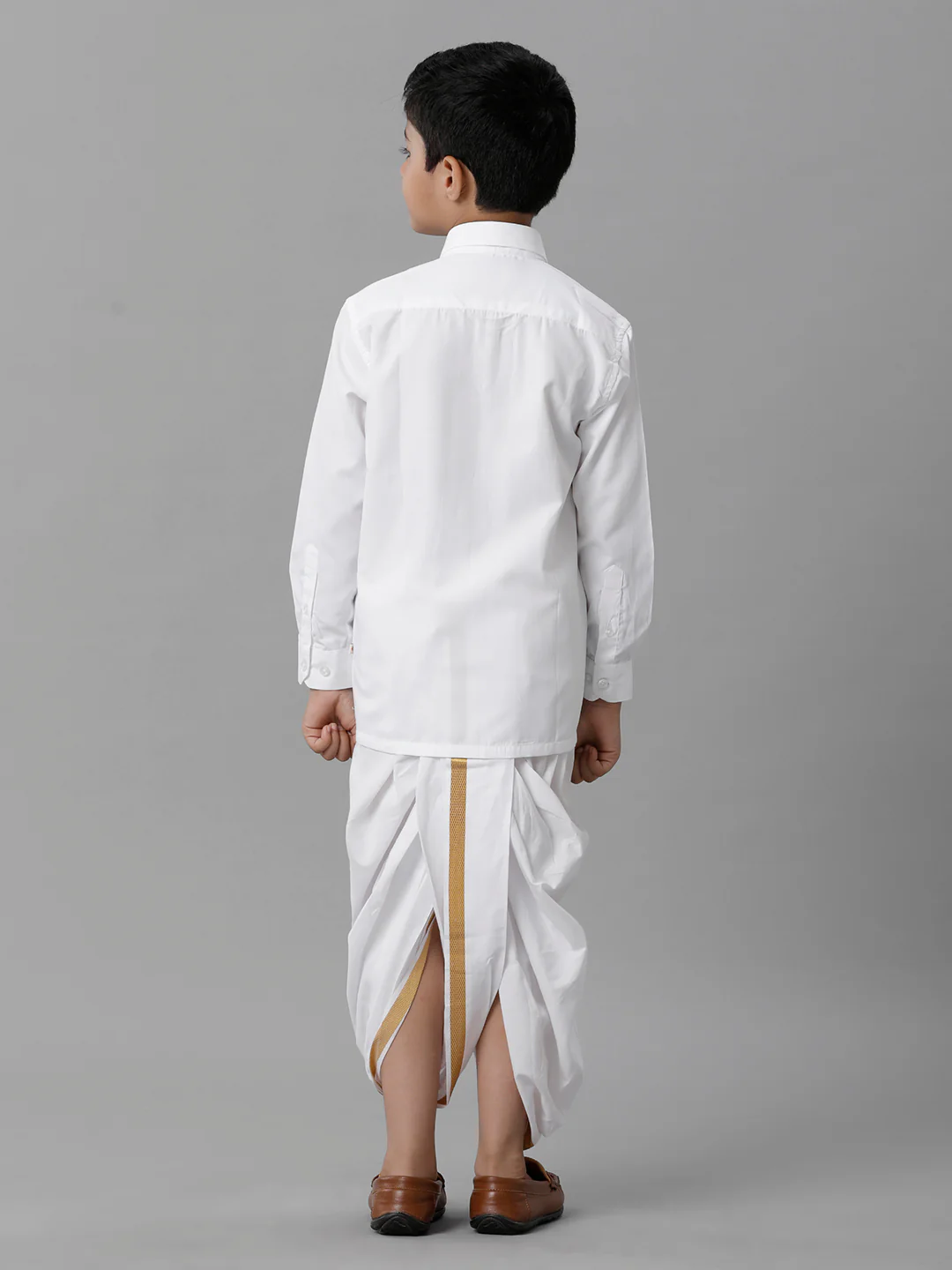 Boys Cotton White Full Sleeves Shirt Panchakacham Combo - Image 4