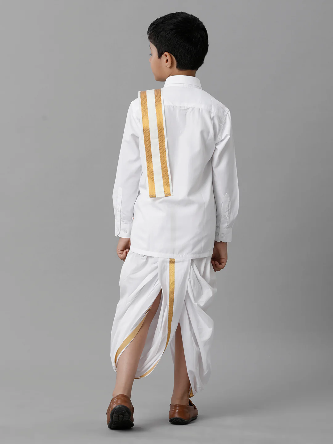 Boys Cotton White Full Sleeves Shirt Panchakacham Towel Combo - Image 3