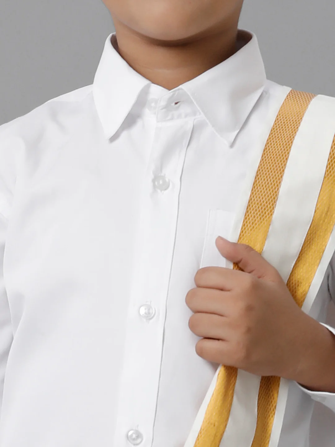 Boys Cotton White Full Sleeves Shirt Panchakacham Towel Combo - Image 5