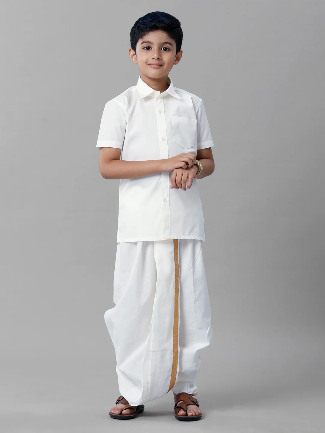 Boys Cotton White Half Sleeves Shirt Panchakacham Combo - Image 2