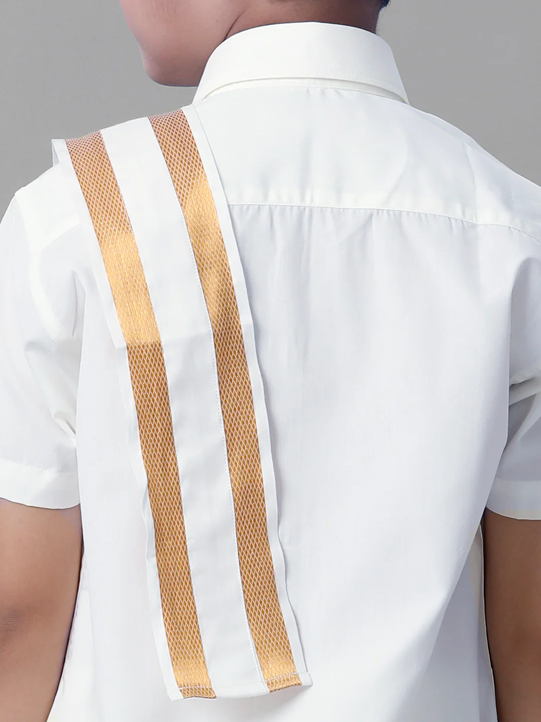 Boys Cotton White Half Sleeves Shirt Panchakacham Towel Combo - Image 4