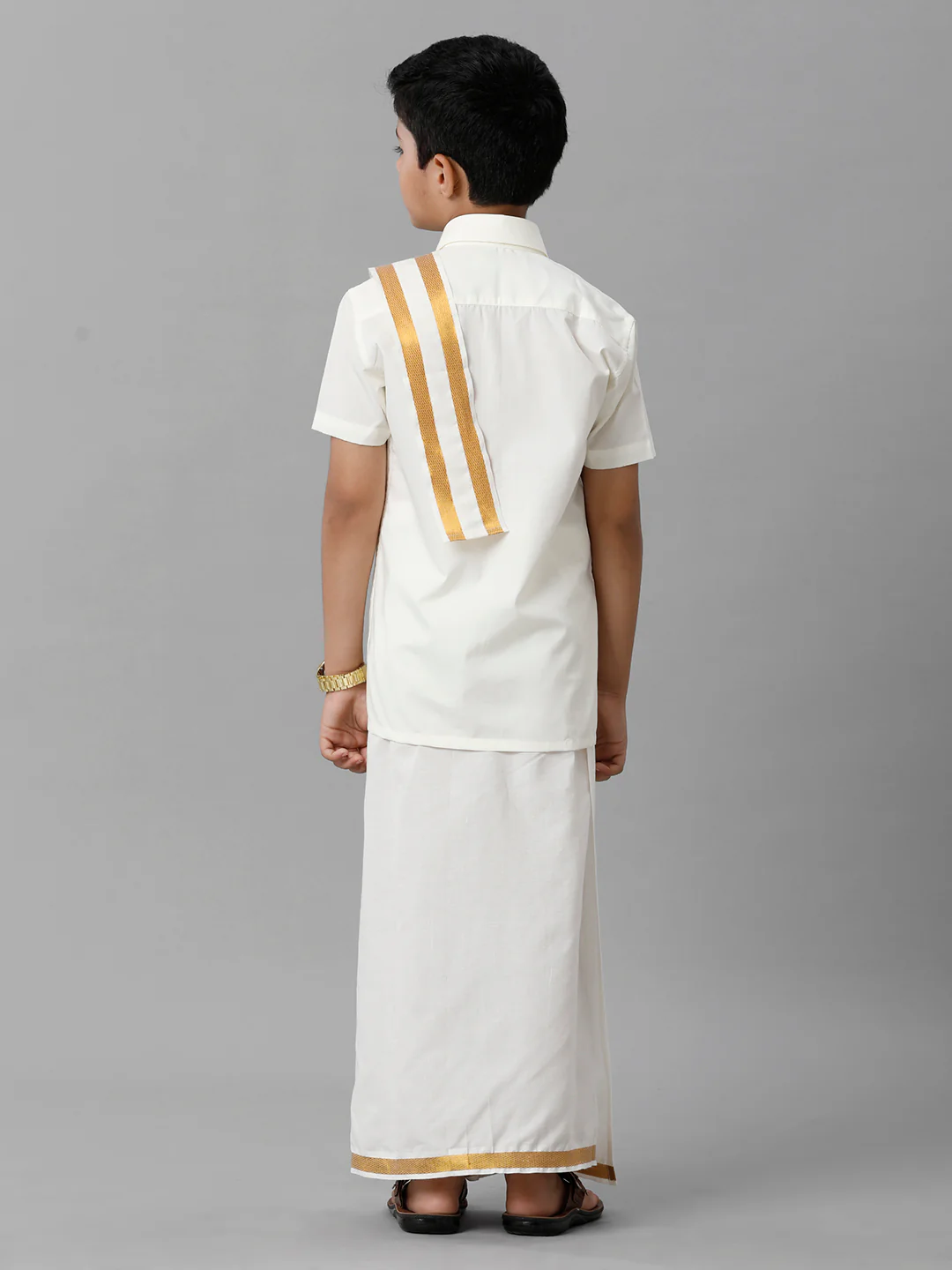Boys Cream Half Sleeves Shirt Dhoti with Towel Set - Image 4
